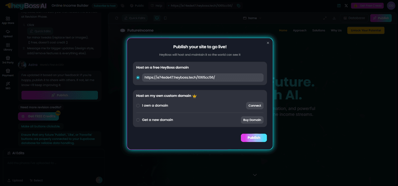 Publish Your Website at HeyBoss AI just in 1 click