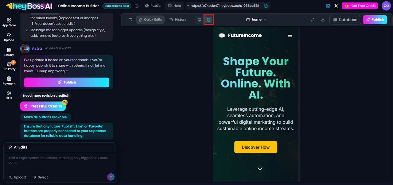 HeyBoss AI Build Website in Chat