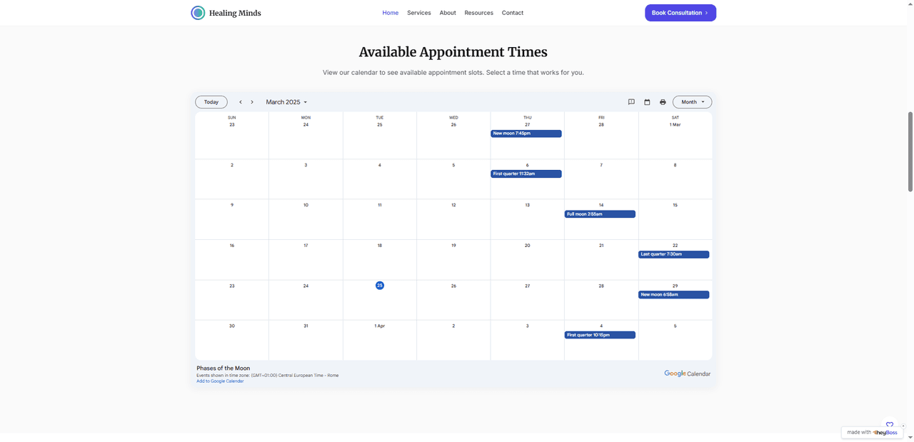 Example usage of Google Calendar