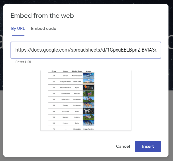 Example usage of Google Sheets