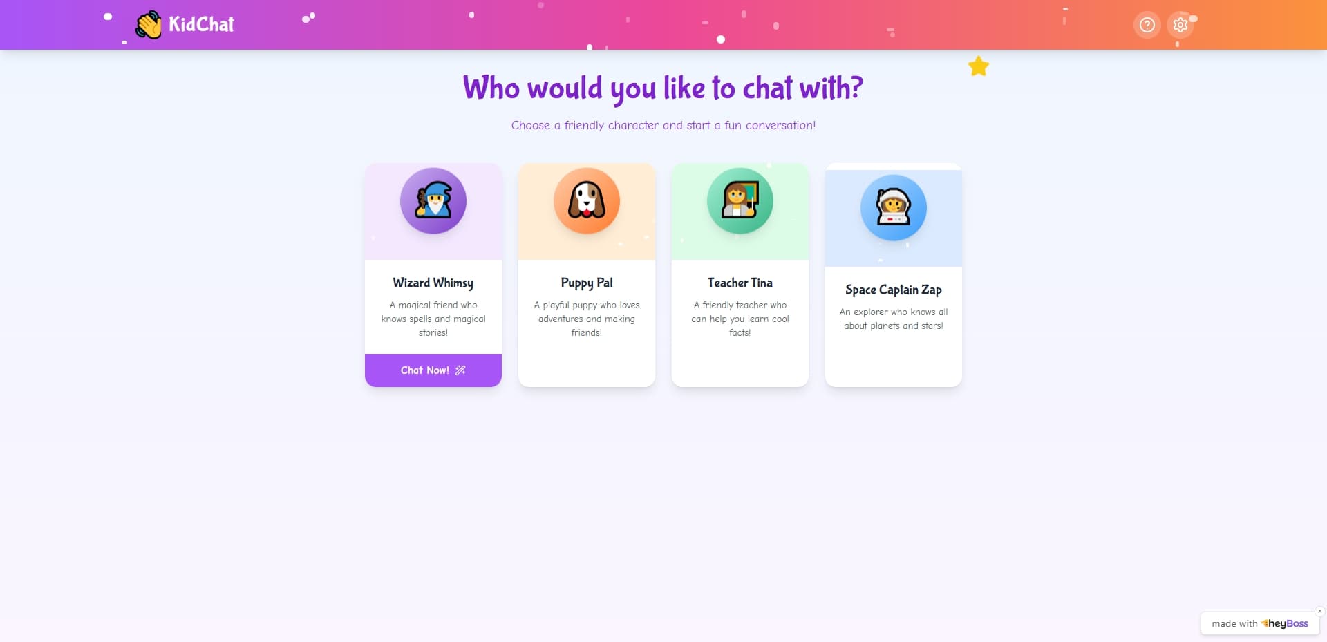 Cover image for Create a Fun Friendly Character Chat App for Kids with HeyBoss