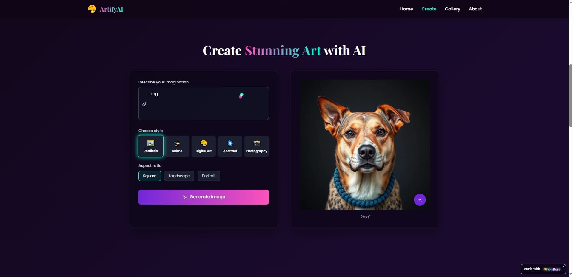 Example usage of AI Photo Generator